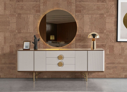 Perfect dining room set consists of beige sideboard and mirror 2 pieces. new